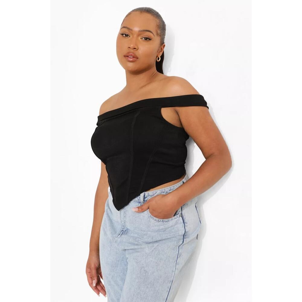 Boohoo Plus Bardot Dip Hem Corset Sage Size 12 NWT
